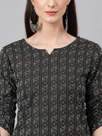 Janasya Women's Black Cotton Woven Design Casual Straight Kurta | Grocsy