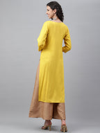 Janasya Women's Mustard Poly Rayon Solid Casual Straight Kurta | Grocsy