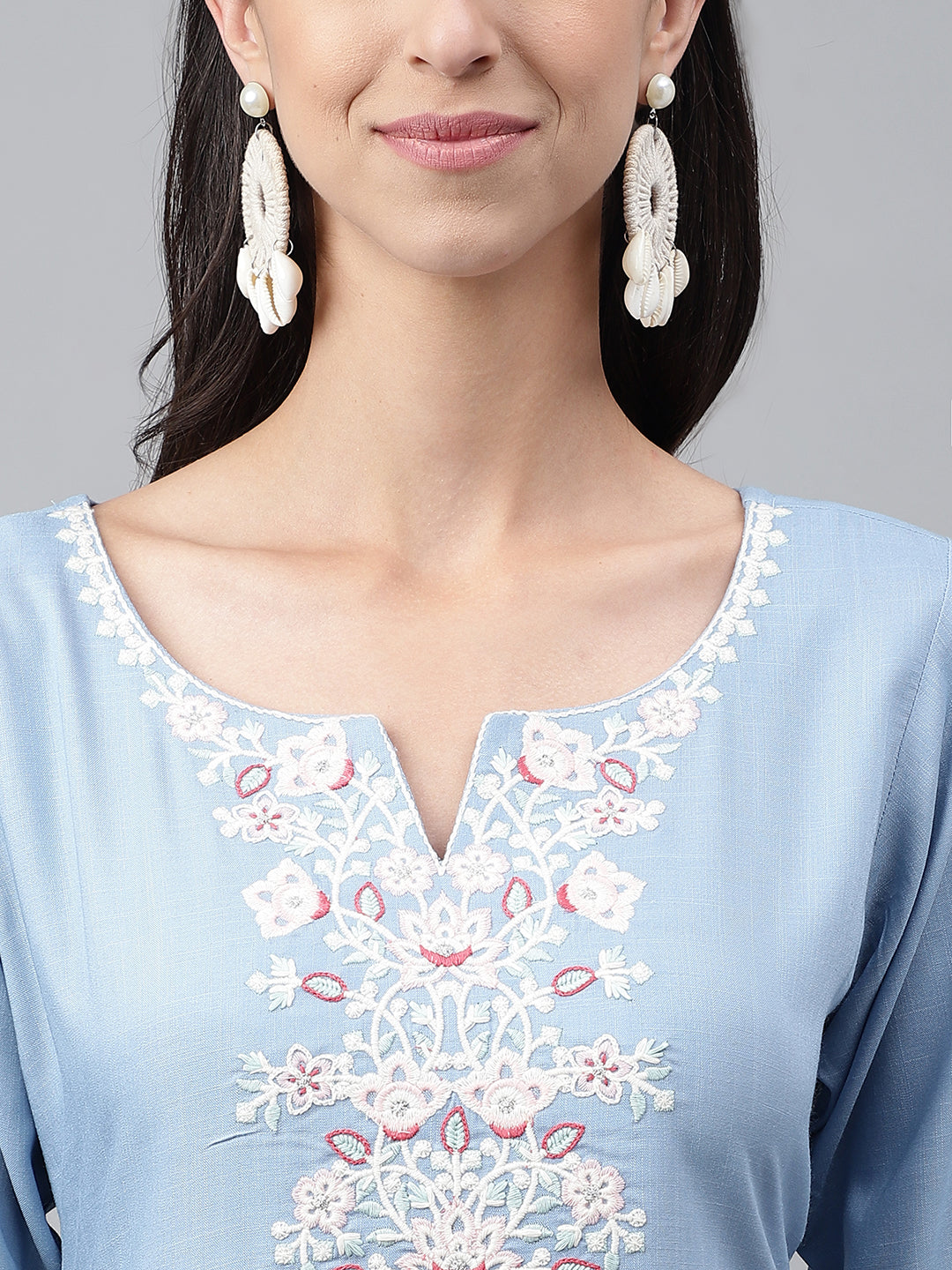 Janasya Women's Light Blue Rayon Solid Casual Straight Kurta | Grocsy