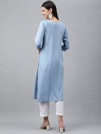 Janasya Women's Light Blue Rayon Solid Casual Straight Kurta | Grocsy