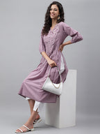 Janasya Women's Lavender Dobby Cotton Solid Casual Gathered Kurta | Grocsy