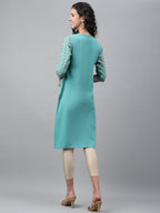 Janasya Women's Green Crepe Foil Printed Festive Jacket Style Kurta | Grocsy
