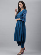 Janasya Women's Blue Crepe Solid Casual Angrakha Kurta | Grocsy
