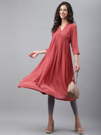 Janasya Women's Pink Dobby Chiffon Self Design Casual Empire Kurta | Grocsy