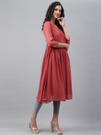 Janasya Women's Pink Dobby Chiffon Self Design Casual Empire Kurta | Grocsy