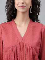 Janasya Women's Pink Dobby Chiffon Self Design Casual Empire Kurta | Grocsy