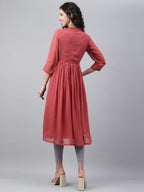 Janasya Women's Pink Dobby Chiffon Self Design Casual Empire Kurta | Grocsy