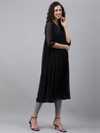 Janasya Women's Black Dobby Chiffon Self Design Festive Empire Kurta | Grocsy