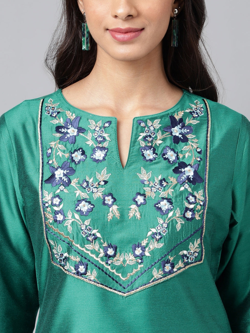 Janasya Women's Peacock Green Poly Silk Solid Festive Straight Kurta | Grocsy