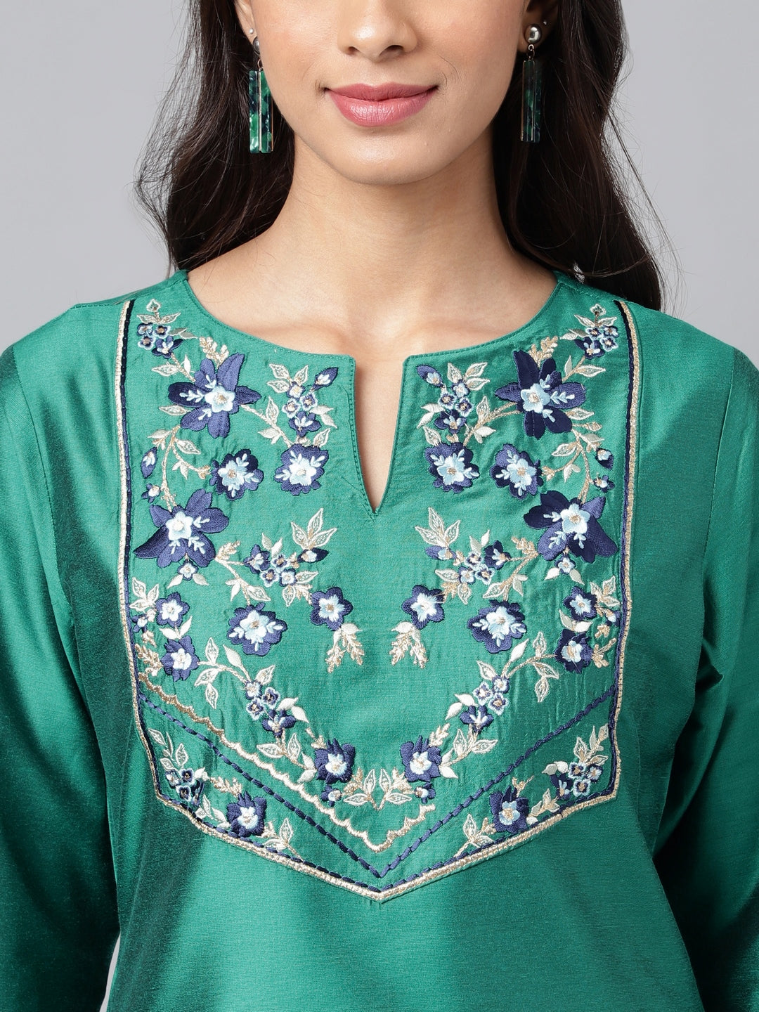 Janasya Women's Peacock Green Poly Silk Solid Festive Straight Kurta | Grocsy