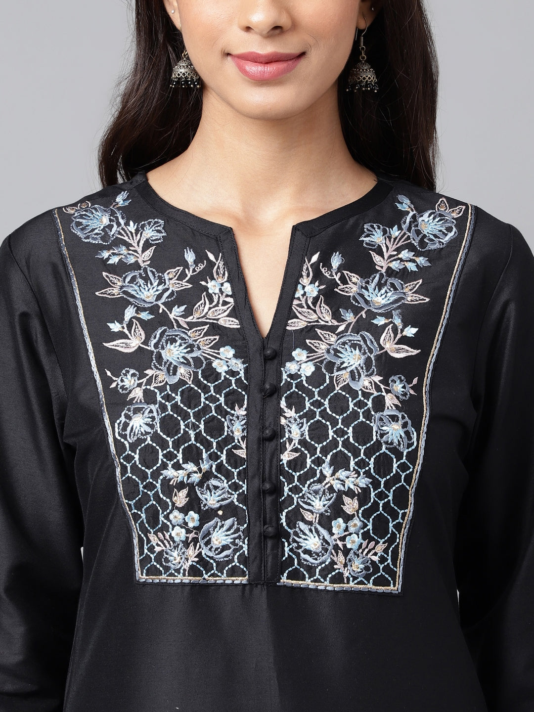 Janasya Women's Black Poly Silk Solid Festive Straight Kurta | Grocsy