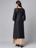 Janasya Women's Black Poly Silk Solid Festive Straight Kurta | Grocsy