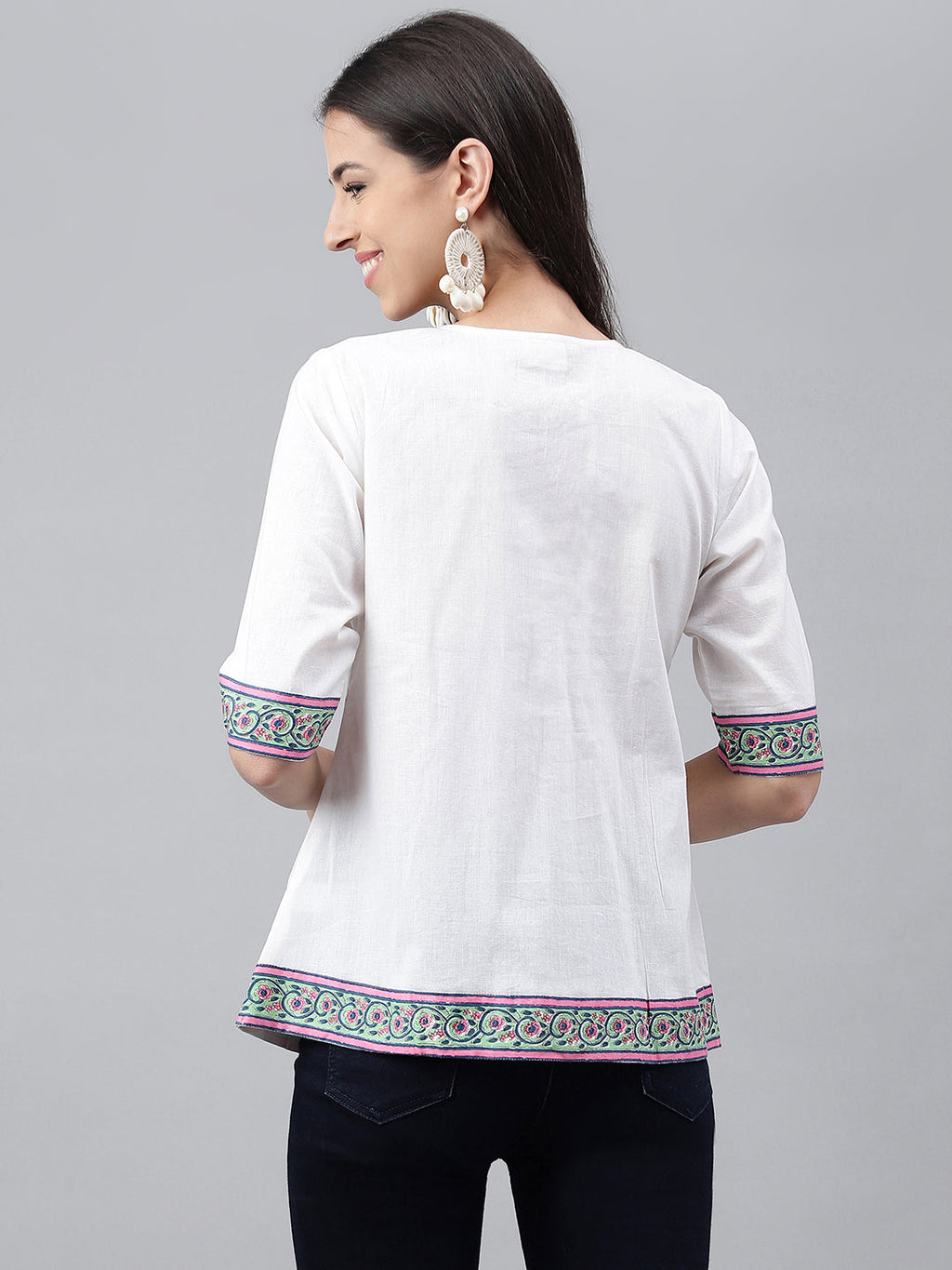 Janasya Women's White Cotton Solid Casual A-Line Top | Grocsy