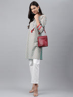 Indian Clothing Janasya Women's Light Green Cotton Floral Printed Casual Regular Tunic | Grocsy