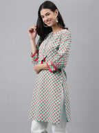 Indian Clothing Janasya Women's Light Green Cotton Floral Printed Casual Regular Tunic | Grocsy