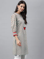 Indian Clothing Janasya Women's Light Green Cotton Floral Printed Casual Regular Tunic | Grocsy