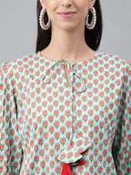 Indian Clothing Janasya Women's Light Green Cotton Floral Printed Casual Regular Tunic | Grocsy