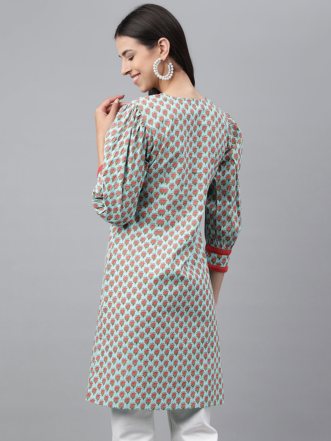Indian Clothing Janasya Women's Light Green Cotton Floral Printed Casual Regular Tunic | Grocsy