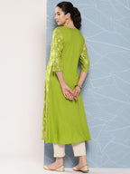 Janasya Women's Lime Green Rayon Foil Printed Festive A-Line Kurta | Grocsy