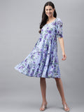 Janasya Women's Lavender Georgette Floral Printed Tiered Casual Dress | Grocsy