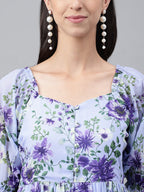 Janasya Women's Lavender Georgette Floral Printed Tiered Casual Dress | Grocsy