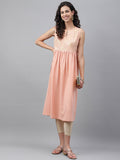 Janasya Women's Peach Crepe Foil Printed Festive Gathered Kurta | Grocsy