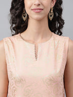Janasya Women's Peach Crepe Foil Printed Festive Gathered Kurta | Grocsy