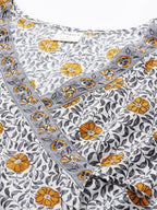 Janasya Women's White Cotton Floral Printed Casual Angrakha Kurta | Grocsy