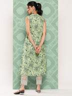 Janasya Women's Light Green Crepe Digital Printed Casual Angrakha Kurta | Grocsy