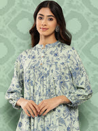 Janasya Women's Light Green Crepe Digital Print Casual Empire Top | Grocsy