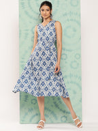 Janasya Women's Grey Crepe Ikat Printed A Line Casual Dress | Grocsy