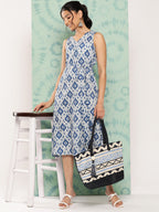 Janasya Women's Grey Crepe Ikat Printed A Line Casual Dress | Grocsy