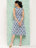 Janasya Women's Grey Crepe Ikat Printed A Line Casual Dress | Grocsy