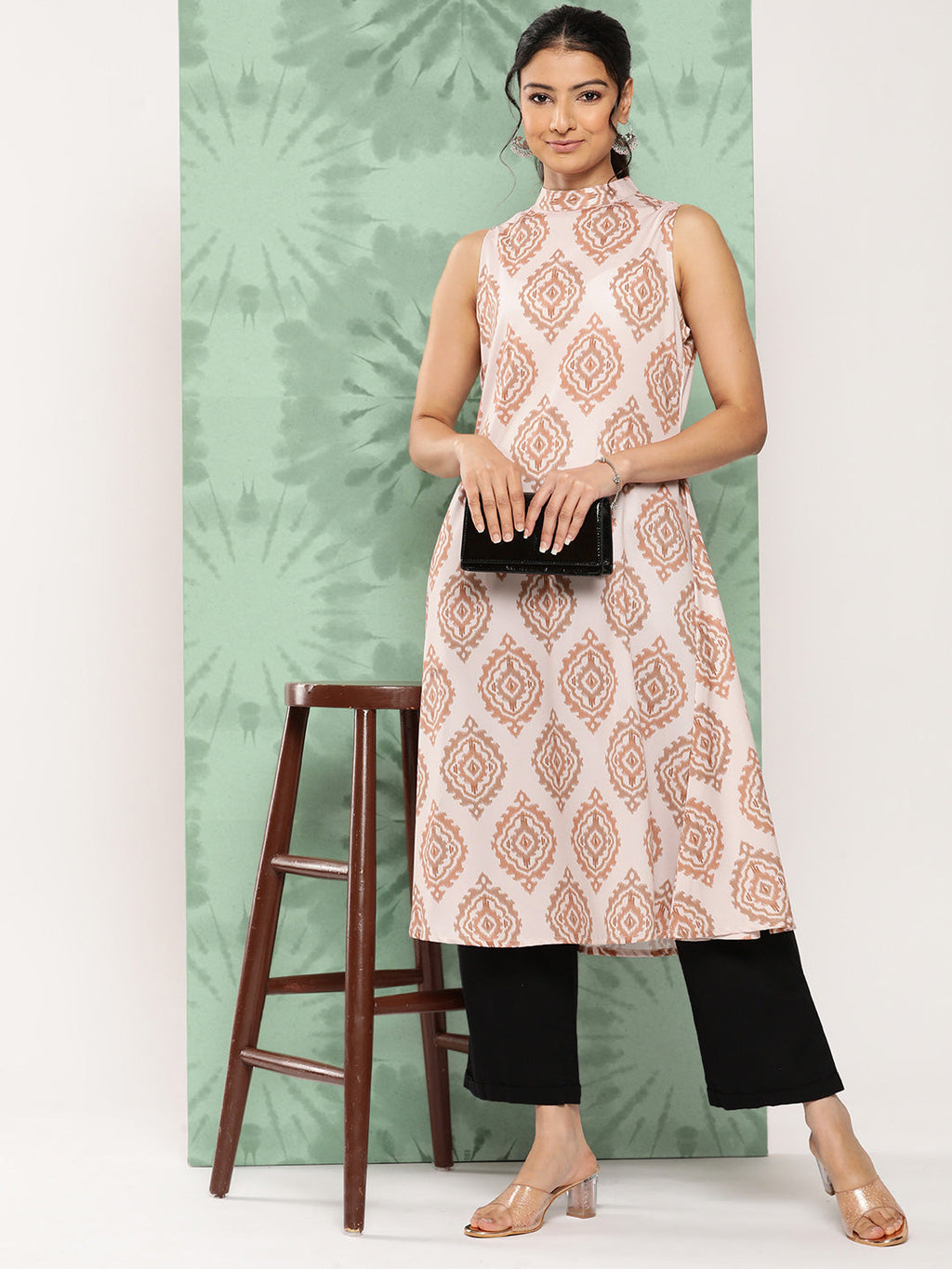 Janasya Women's Light Peach Crepe Digital Printed Casual A-Line Kurta | Grocsy