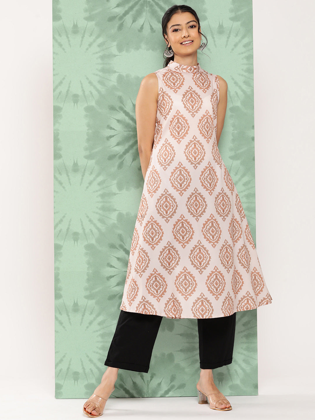 Janasya Women's Light Peach Crepe Digital Printed Casual A-Line Kurta | Grocsy