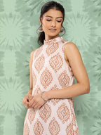 Janasya Women's Light Peach Crepe Digital Printed Casual A-Line Kurta | Grocsy