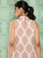 Janasya Women's Light Peach Crepe Digital Printed Casual A-Line Kurta | Grocsy