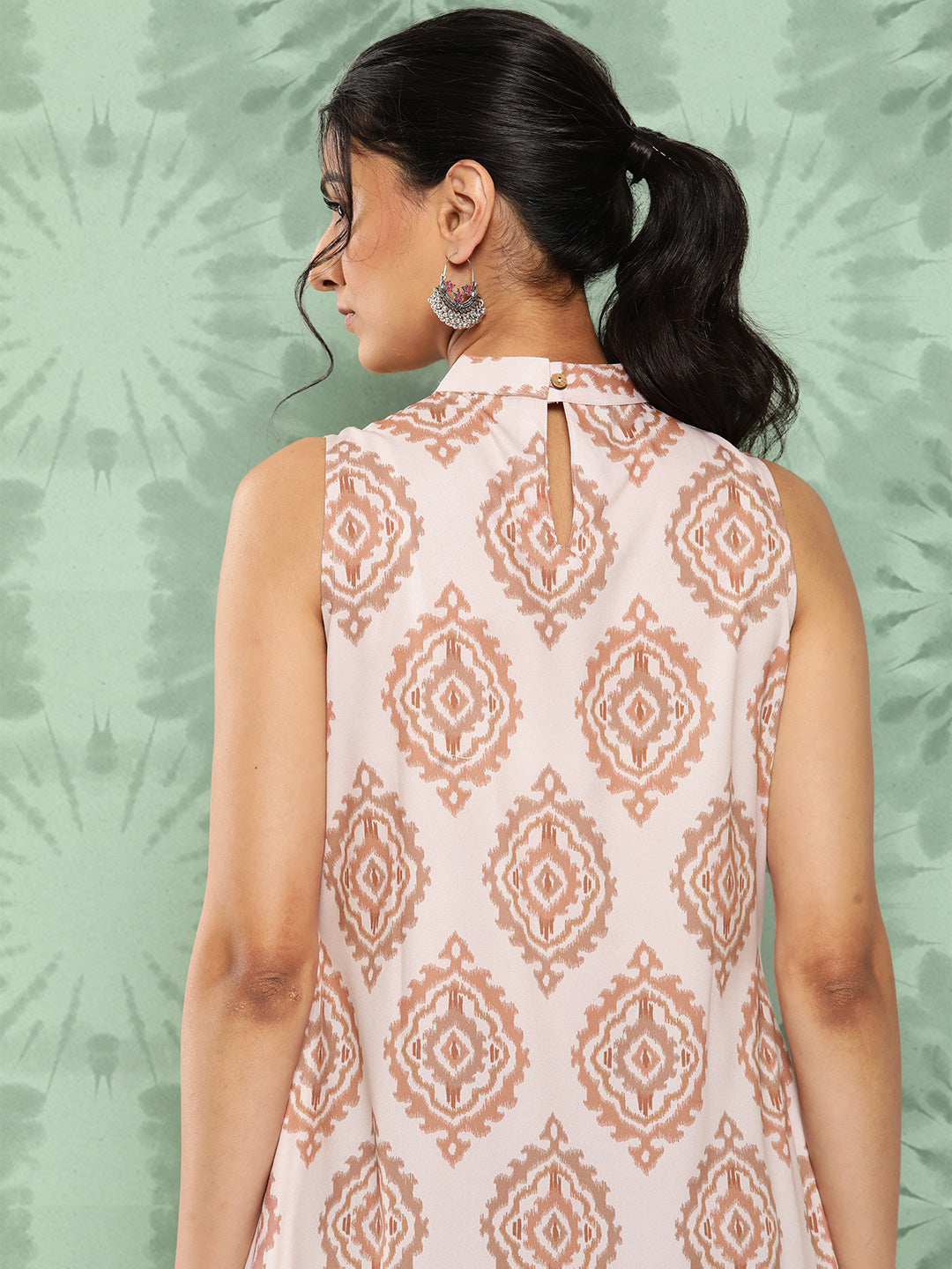 Janasya Women's Light Peach Crepe Digital Printed Casual A-Line Kurta | Grocsy