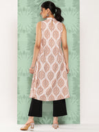 Janasya Women's Light Peach Crepe Digital Printed Casual A-Line Kurta | Grocsy