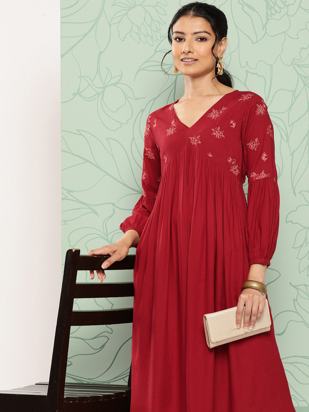 Janasya Women's Maroon Rayon Solid Party Gathered Kurta | Grocsy