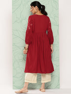 Janasya Women's Maroon Rayon Solid Party Gathered Kurta | Grocsy