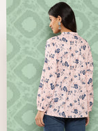 Janasya Women's Light Peach Crepe Digital Printed Casual A-Line Top | Grocsy
