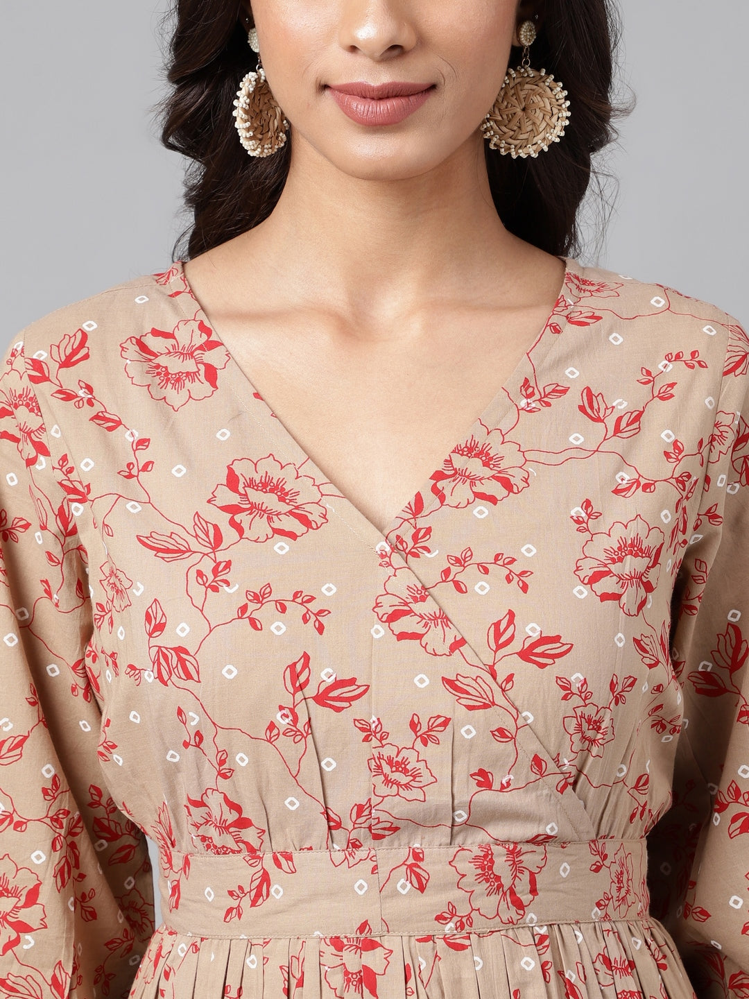 Janasya Women's Brown Cotton Botanical Printed Casual Peplum Top | Grocsy