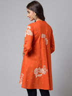 Janasya Women's Orange Cotton Floral Printed Casual Flared Tunic | Grocsy