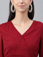 Janasya Women's Maroon Dobby Chiffon Solid Casual Peplum Top | Grocsy