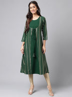 Janasya Women's Green Crepe Foil Printed Casual A-Line Kurta | Grocsy