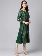 Janasya Women's Green Crepe Foil Printed Casual A-Line Kurta | Grocsy