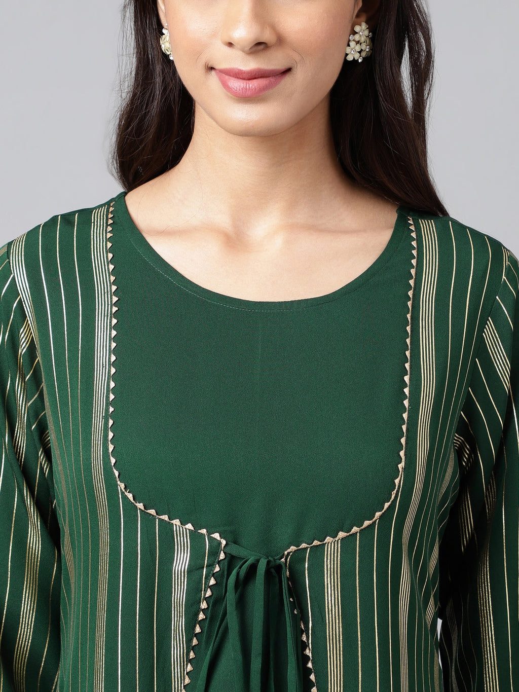 Janasya Women's Green Crepe Foil Printed Casual A-Line Kurta | Grocsy