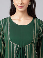 Janasya Women's Green Crepe Foil Printed Casual A-Line Kurta | Grocsy