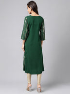 Janasya Women's Green Crepe Foil Printed Casual A-Line Kurta | Grocsy